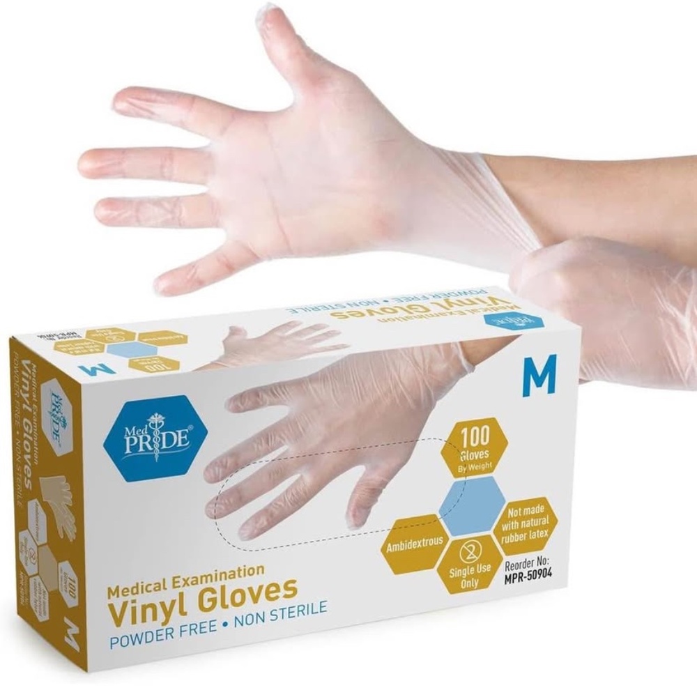 4 Boxes of Medical Vinyl Exam Gloves Medium, 400-Count  Latex & Rubber Free